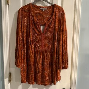 Daniel Rainn Terracotta Top with Intricate Patterns